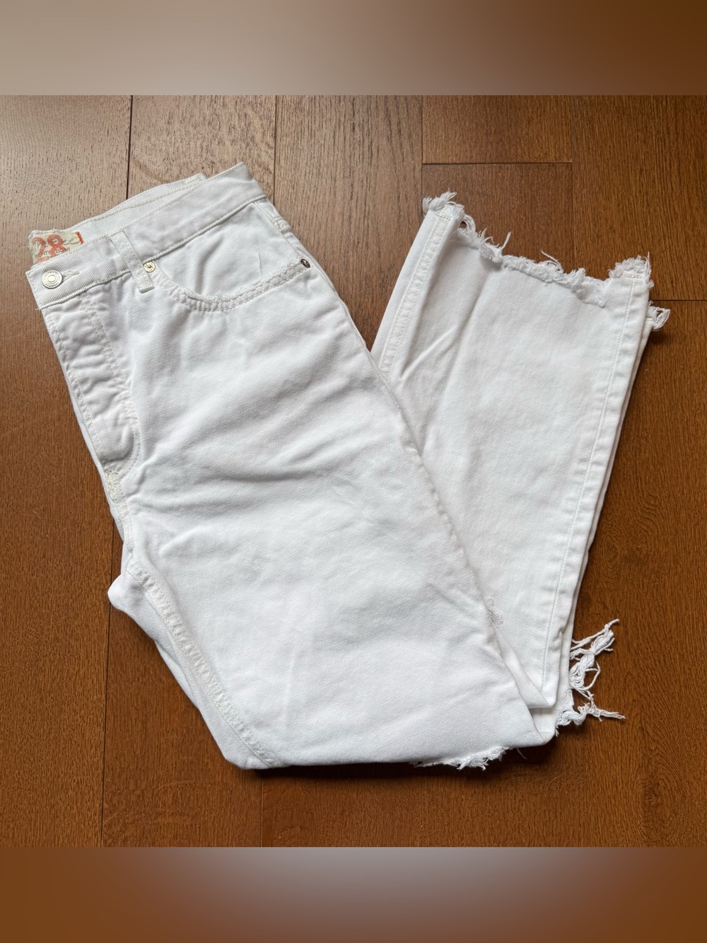 Free People White Frayed Hem Jeans